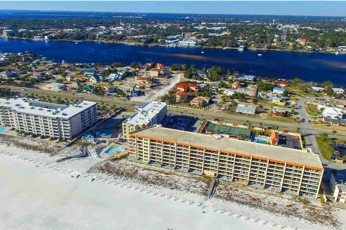 An aerial image of Lower Grand Lagoon, the best neighborhood where to stay in Panama City Beach for the first time